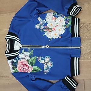 Girls Hannah Banana Satin Bomber Jacket Butterfly and Floral Print Rhinestone 5